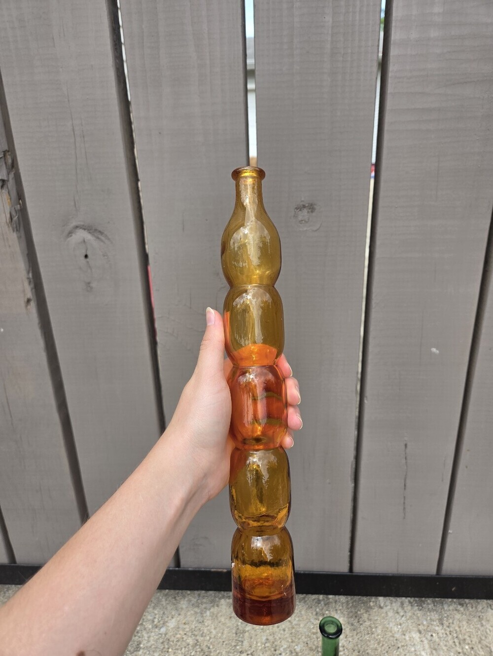 Vintage Mid-Century Modern Art Glass Bud Vase Trio Amber & Green 12" Tall Retro - Picture 3 of 5